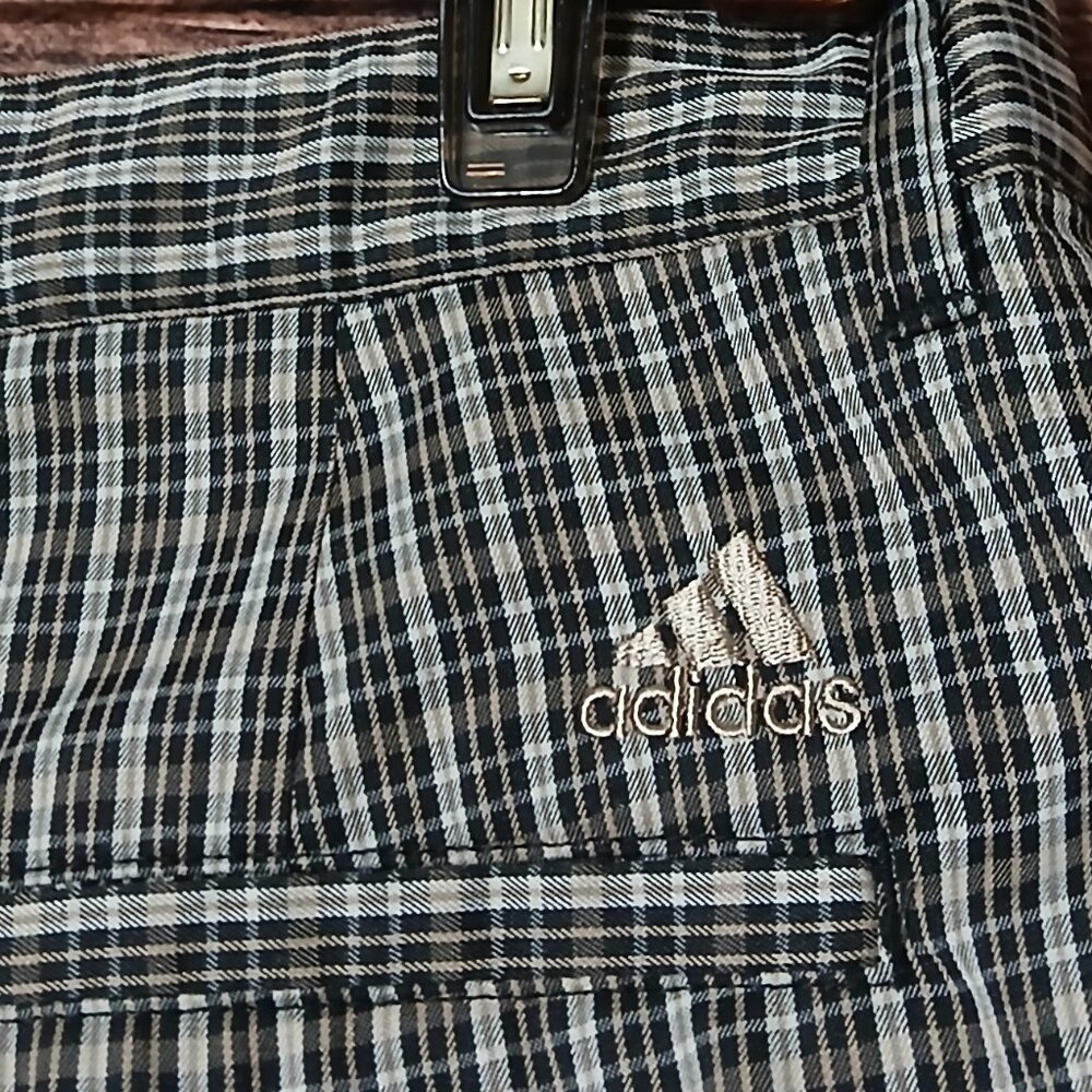 Adidas Golf Shorts Mens 34Tan Black Plaid Lightweight Performance Activewear - Picture 6 of 8